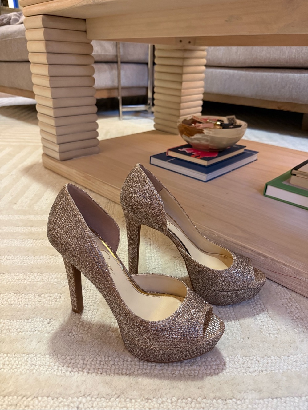 Women's Rinestoned Peep-Toe High Heels